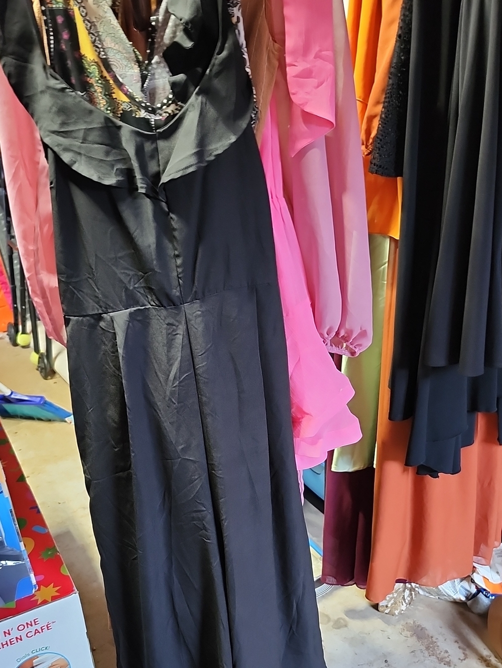 Black Wide-Leg Jumpsuit with Ruffle Neckline